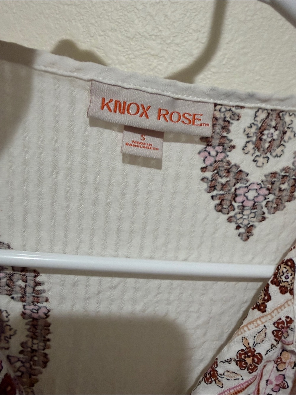 Knox Rose Cream Top with Brown and Light Pink Floral Motif